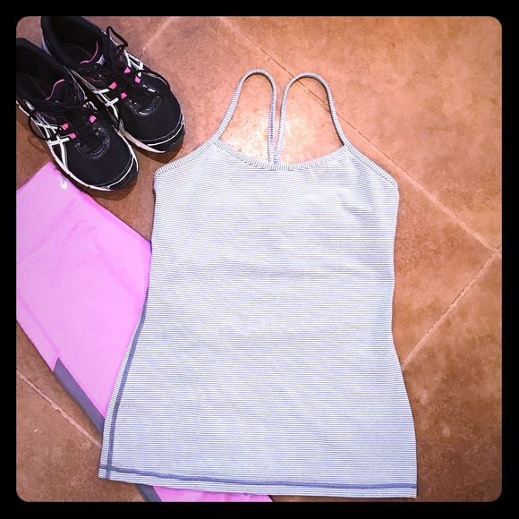 lululemon athletica Tops - Lululemon Power Y Tank - Gray/White Stripes Size 8